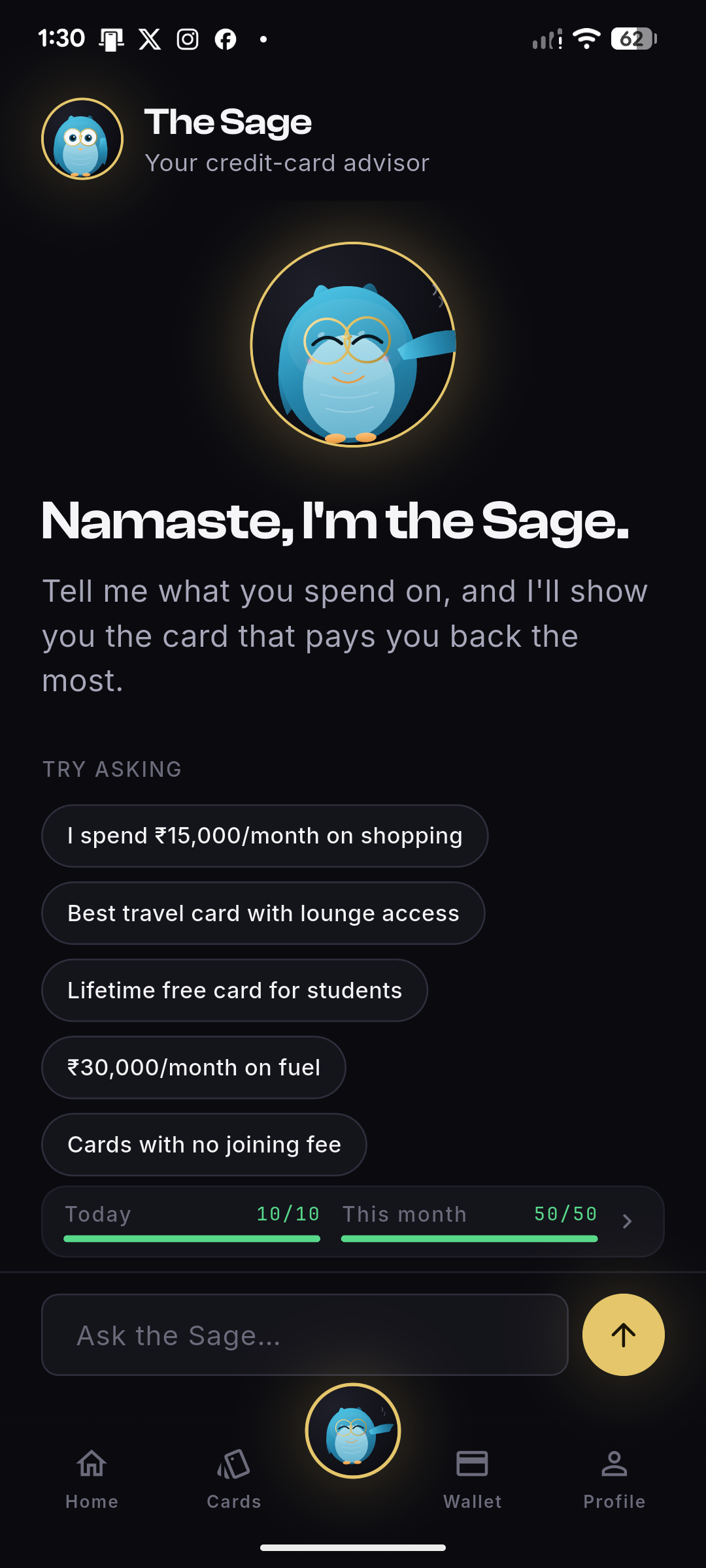 Chat with the Sage about which card fits your spend