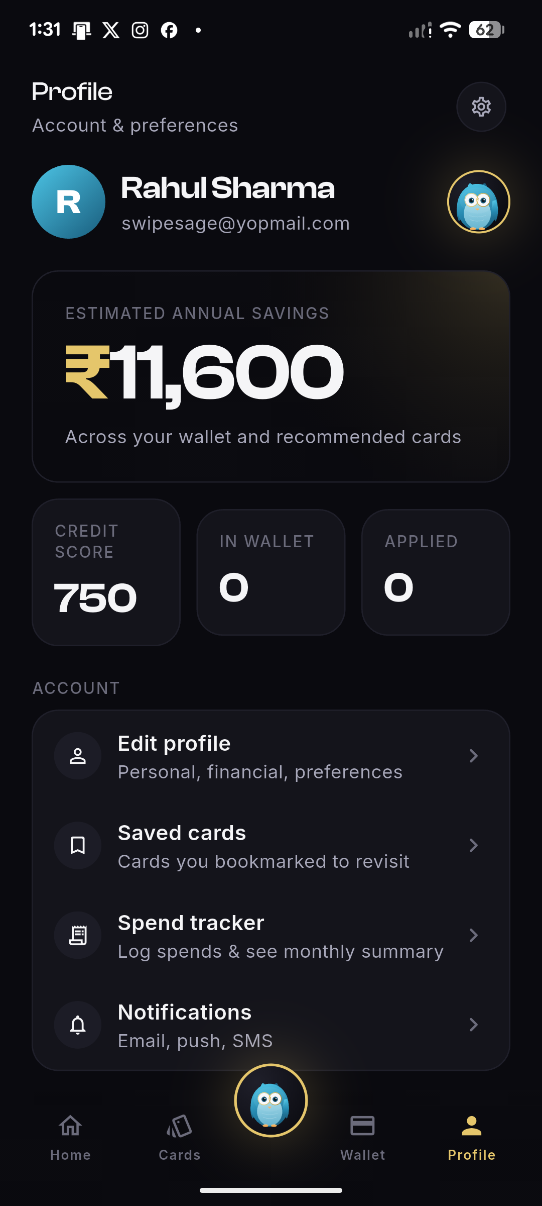 Your profile and estimated yearly savings
