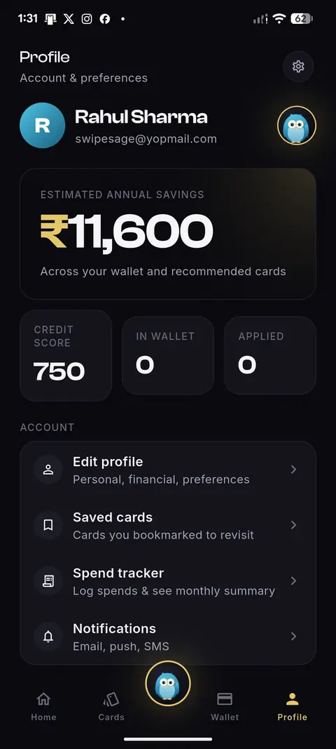 Your profile and estimated yearly savings